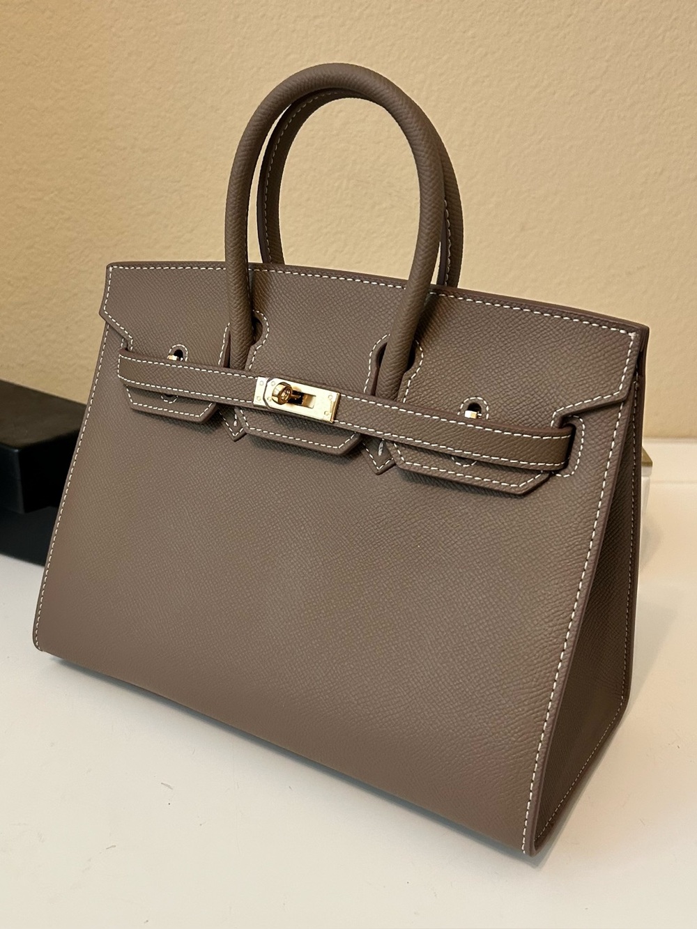 25cm Etaupe Epsom Top Handle Leather Satchel